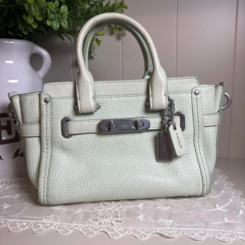 Coach Swagger Mini Mint Green Pebbled Leather Satchel Bag Y2K